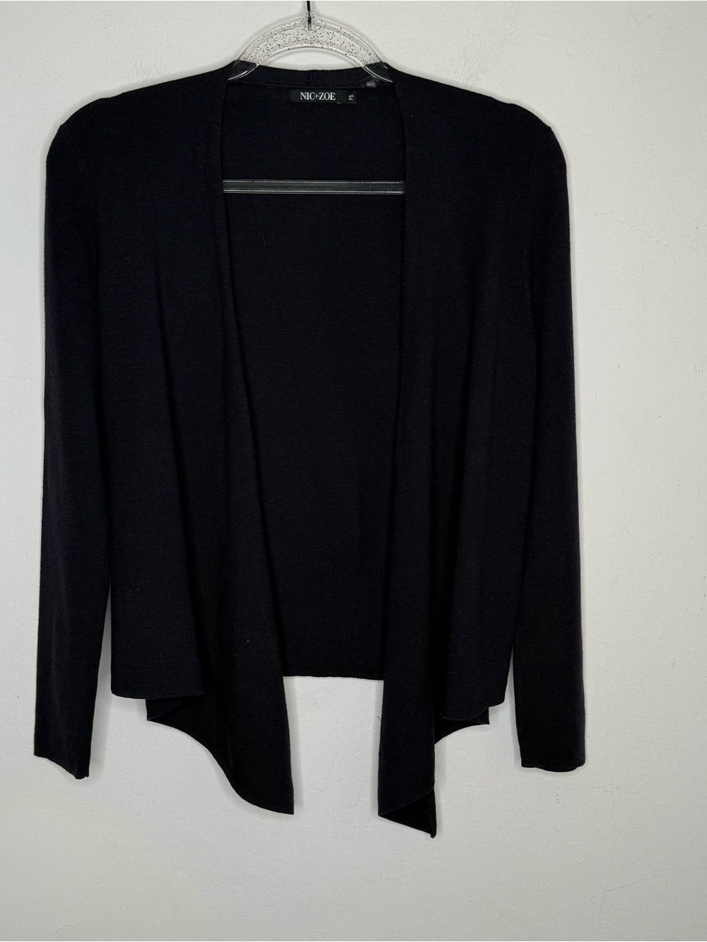 NIC+ZOE Open Front Cardigan Sweater Black Lightweight Knit Petite Small PS